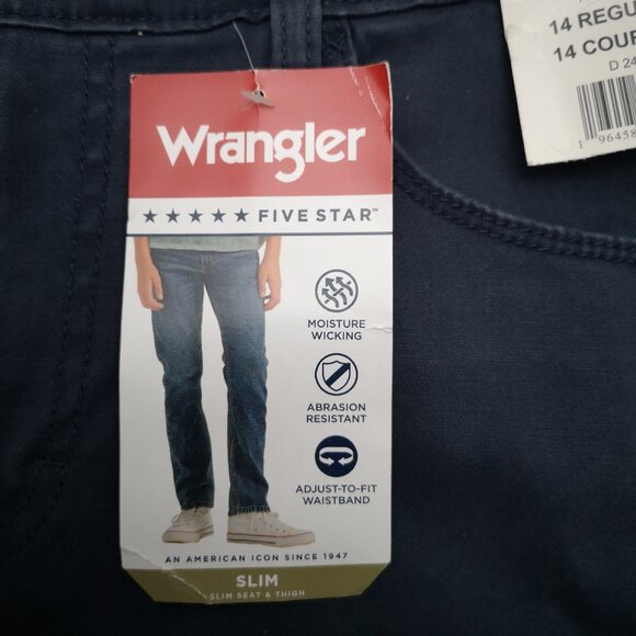 NWT Wrangler Slim Fit Navy Boy's Size 14R Moisture Wicking Khakis Pants - Picture 4 of 12